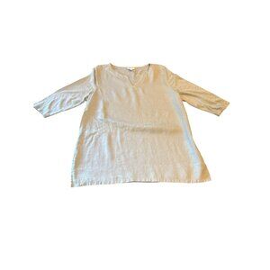 J.Jill Love Linen Womens Top L Petite Light Blue Green 3/4 Sleeve Minimalist